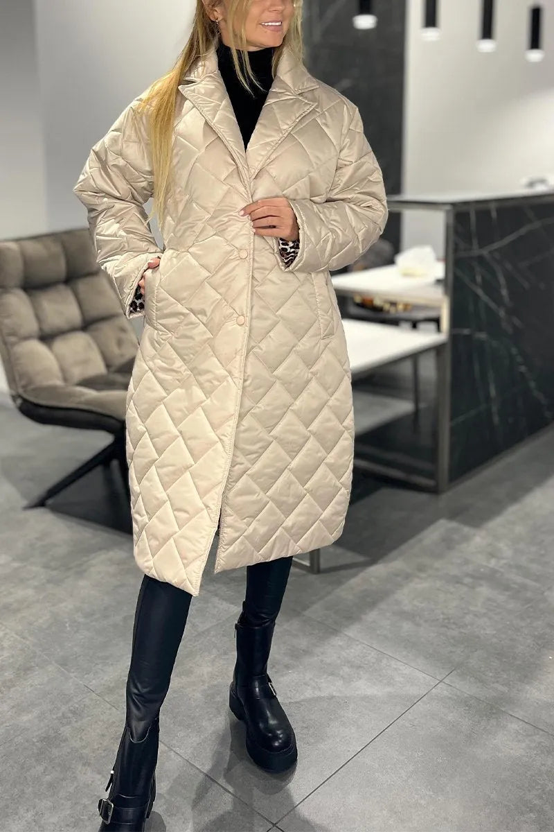 Kendall – Quilted Mid-Length Coat with Leopard Lining